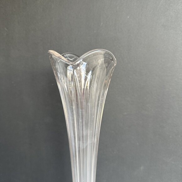 Vintage Clear Swung Glass Tulip Fluted Ribbed Vase MCM 17" Tall Stretched Vase - Picture 3 of 12